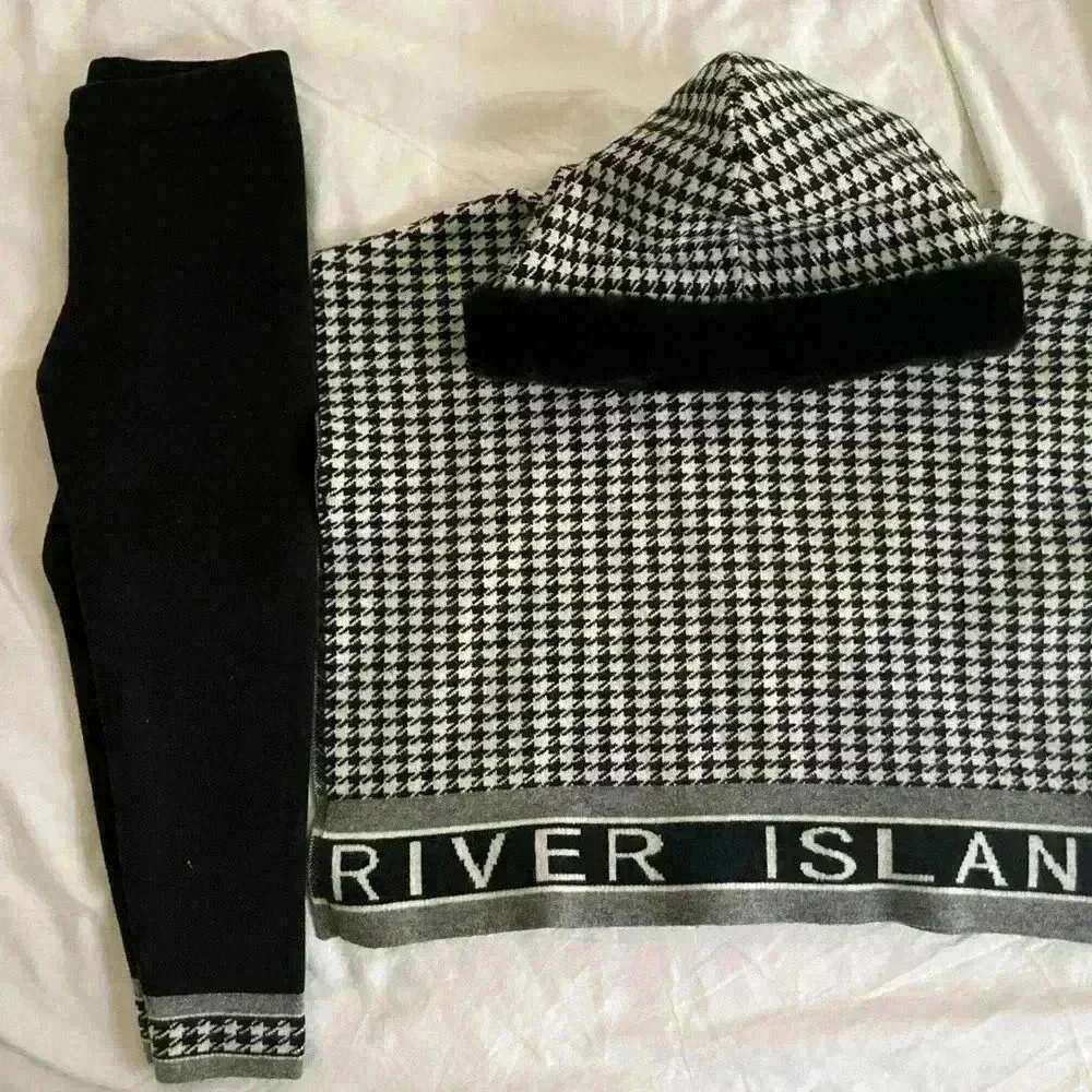 River Island Size 4-5 Years Old Black and White Houndstooth Girls